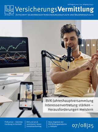 Cover der BVK Mitgliederzeitschrift VersicherungsVermittlung Ausgabe Juli/August | 2025