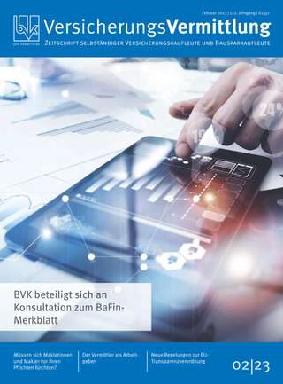 Cover der BVK Mitgliederzeitschrift VersicherungsVermittlung Ausgabe Februar | 2023