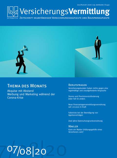 Cover der BVK Mitgliederzeitschrift VersicherungsVermittlung Ausgabe 7/8 | 2020