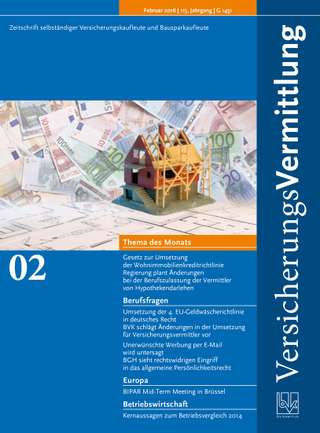 Cover der BVK Mitgliederzeitschrift VersicherungsVermittlung Ausgabe Februar | 2016