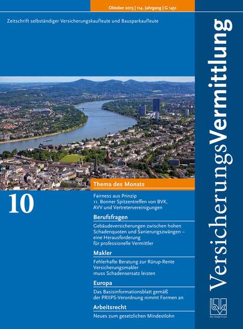 Cover der BVK Mitgliederzeitschrift VersicherungsVermittlung Ausgabe 10 | 2015