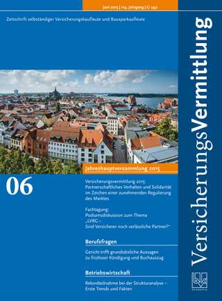 Cover der BVK Mitgliederzeitschrift VersicherungsVermittlung Ausgabe Juni | 2015