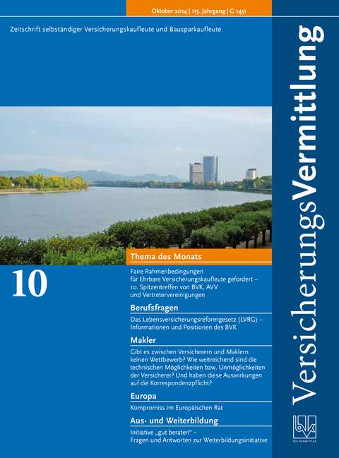 Cover der BVK Mitgliederzeitschrift VersicherungsVermittlung Ausgabe 10 | 2014