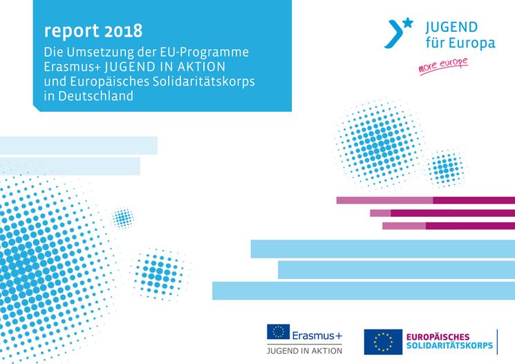 Deckblatt der Publikation report 2018 - Die Umsetzung der EU-Programme Erasmus+ JUGEND IN AKTION und Europäisches Solidaritätskorps in Deutschland
