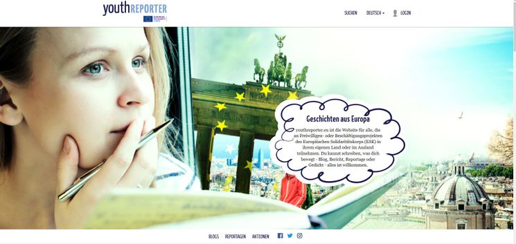 Screenshot der Startseite des Youthreporters