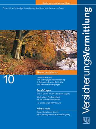 Cover der BVK Mitgliederzeitschrift VersicherungsVermittlung Ausgabe Oktober | 2010