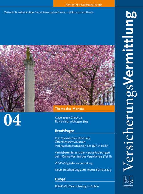 Cover der BVK Mitgliederzeitschrift VersicherungsVermittlung Ausgabe 4 | 2017