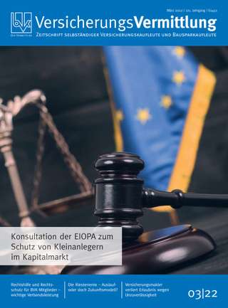 Cover der BVK Mitgliederzeitschrift VersicherungsVermittlung Ausgabe März | 2022