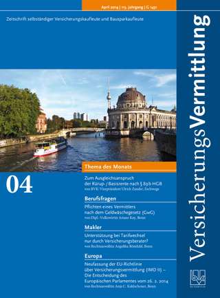 Cover der BVK Mitgliederzeitschrift VersicherungsVermittlung Ausgabe April | 2014