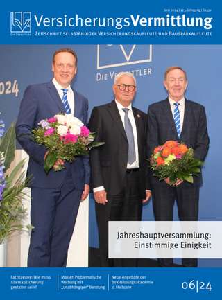 Cover der BVK Mitgliederzeitschrift VersicherungsVermittlung Ausgabe Juni | 2024