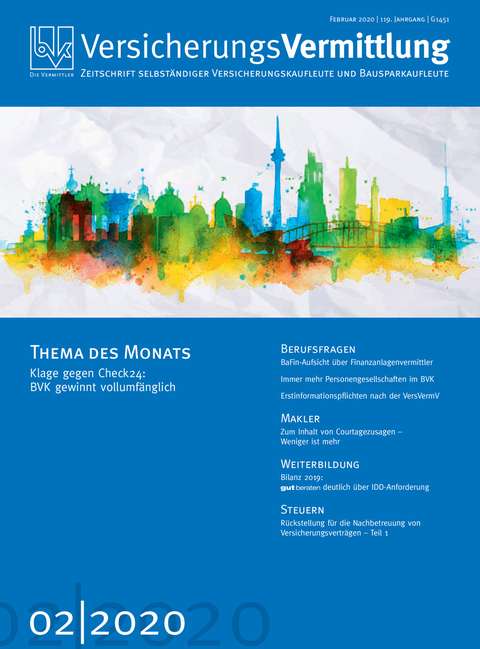 Cover der BVK Mitgliederzeitschrift VersicherungsVermittlung Ausgabe 2 | 2020