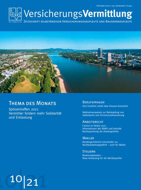 Cover der BVK Mitgliederzeitschrift VersicherungsVermittlung Ausgabe 10 | 2021