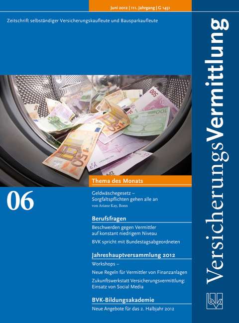 Cover der BVK Mitgliederzeitschrift VersicherungsVermittlung Ausgabe 6 | 2012