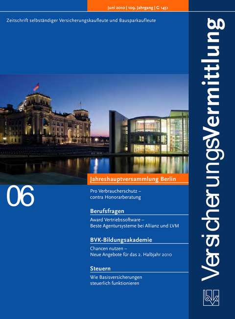Cover der BVK Mitgliederzeitschrift VersicherungsVermittlung Ausgabe 6 | 2010