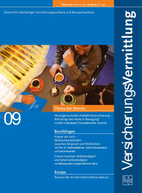 Cover der BVK Mitgliederzeitschrift VersicherungsVermittlung Ausgabe 9 | 2010