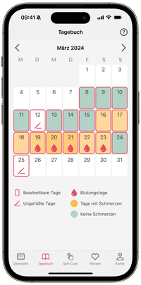 Handybildschirm mit der Kalenderansicht der period-App
