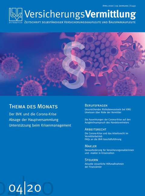 Cover der BVK Mitgliederzeitschrift VersicherungsVermittlung Ausgabe 4 | 2020