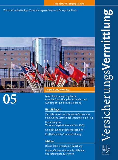 Cover der BVK Mitgliederzeitschrift VersicherungsVermittlung Ausgabe 5 | 2017