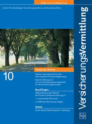 Cover der BVK Mitgliederzeitschrift VersicherungsVermittlung Ausgabe Oktober | 2011