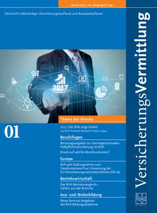 Cover der BVK Mitgliederzeitschrift VersicherungsVermittlung Ausgabe Januar | 2017