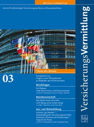 Cover der BVK Mitgliederzeitschrift VersicherungsVermittlung Ausgabe März | 2014