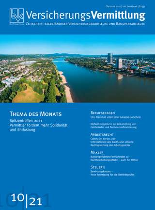Cover der BVK Mitgliederzeitschrift VersicherungsVermittlung Ausgabe Oktober | 2021