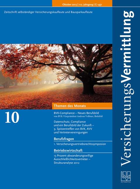 Cover der BVK Mitgliederzeitschrift VersicherungsVermittlung Ausgabe 10 | 2013