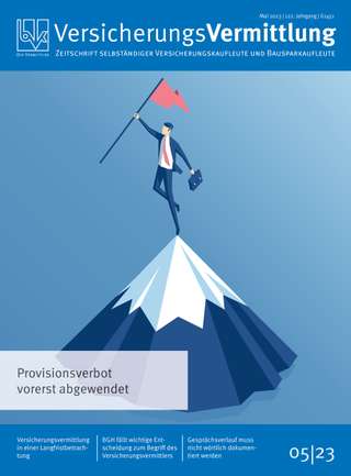 Cover der BVK Mitgliederzeitschrift VersicherungsVermittlung Ausgabe Mai | 2023