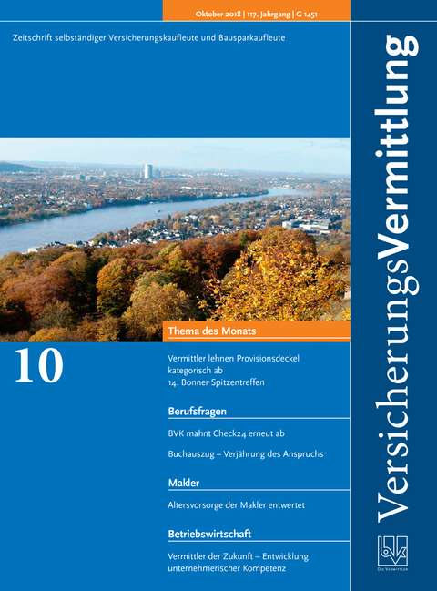 Cover der BVK Mitgliederzeitschrift VersicherungsVermittlung Ausgabe 10 | 2018