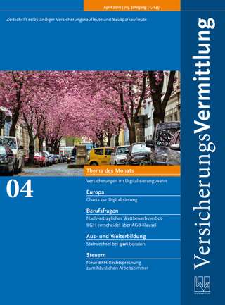 Cover der BVK Mitgliederzeitschrift VersicherungsVermittlung Ausgabe April | 2016