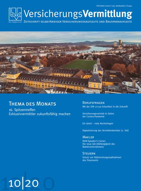 Cover der BVK Mitgliederzeitschrift VersicherungsVermittlung Ausgabe 10 | 2020