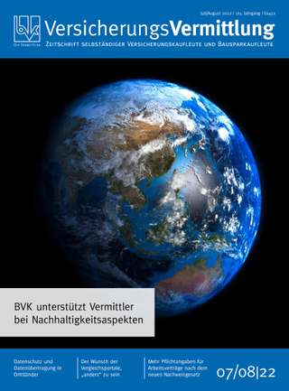 Cover der BVK Mitgliederzeitschrift VersicherungsVermittlung Ausgabe Juli/August | 2022