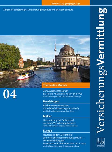 Cover der BVK Mitgliederzeitschrift VersicherungsVermittlung Ausgabe 4 | 2014