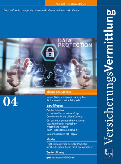Cover der BVK Mitgliederzeitschrift VersicherungsVermittlung Ausgabe 4 | 2018