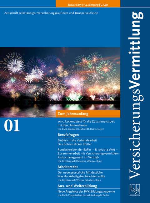 Cover der BVK Mitgliederzeitschrift VersicherungsVermittlung Ausgabe 1 | 2015