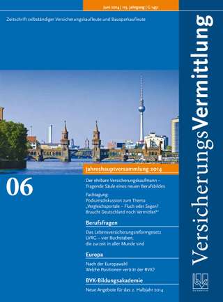Cover der BVK Mitgliederzeitschrift VersicherungsVermittlung Ausgabe Juni | 2014