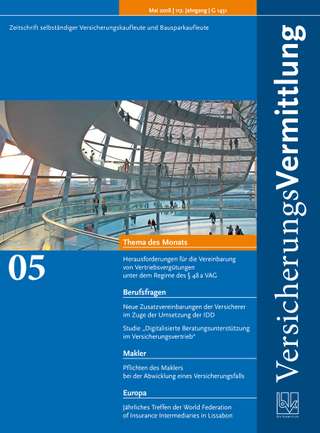 Cover der BVK Mitgliederzeitschrift VersicherungsVermittlung Ausgabe Mai | 2018