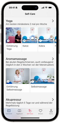 Handybildschirm mit einer Seite über Self-Care der period-App