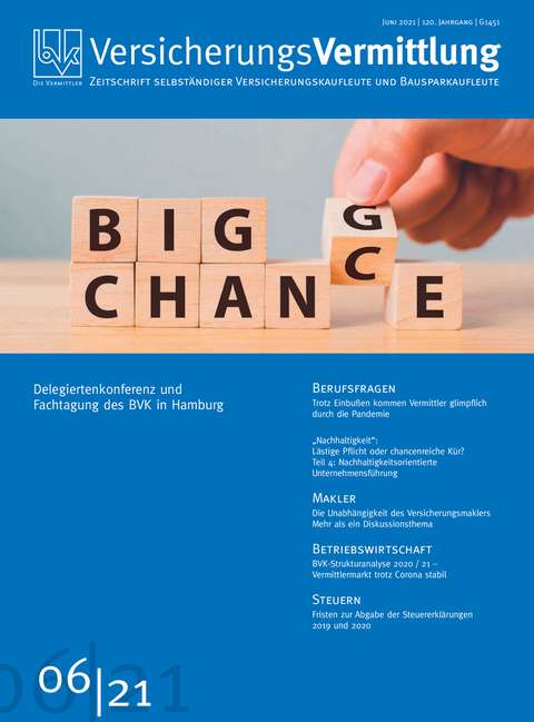 Cover der BVK Mitgliederzeitschrift VersicherungsVermittlung Ausgabe 6 | 2021