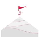 Illustration of a person on top of a hill, cheering and waving a flag