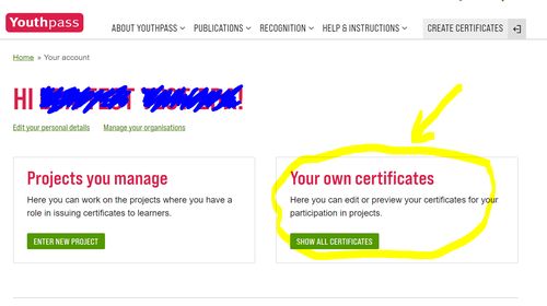 Screenshot of learner account dashboard