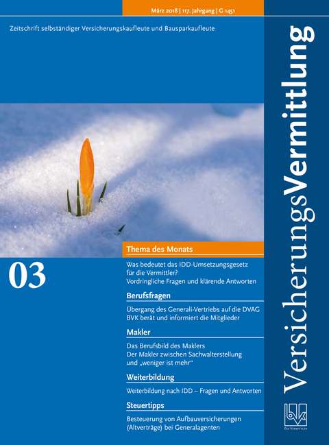 Cover der BVK Mitgliederzeitschrift VersicherungsVermittlung Ausgabe 3 | 2018