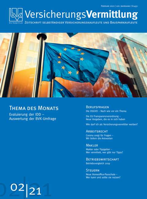 Cover der BVK Mitgliederzeitschrift VersicherungsVermittlung Ausgabe 2 | 2021