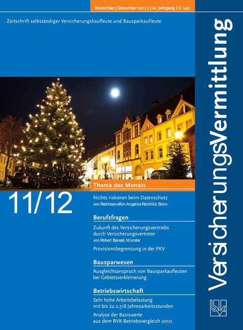 Cover der BVK Mitgliederzeitschrift VersicherungsVermittlung Ausgabe 11/12 | 2011