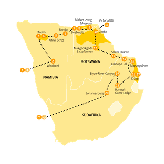 Landkarte mit Übernachtungsstopps