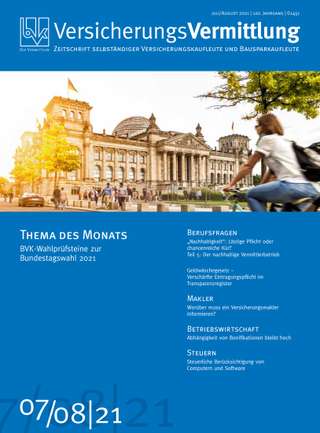 Cover der BVK Mitgliederzeitschrift VersicherungsVermittlung Ausgabe Juli/August | 2021