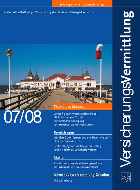 Cover der BVK Mitgliederzeitschrift VersicherungsVermittlung Ausgabe 7/8 | 2011
