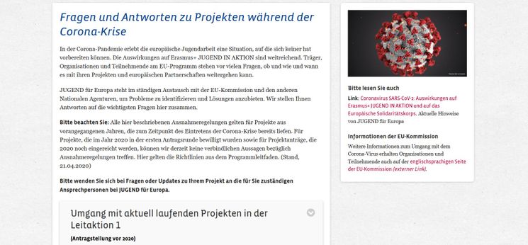 Bild der Webseite mit den FAQs