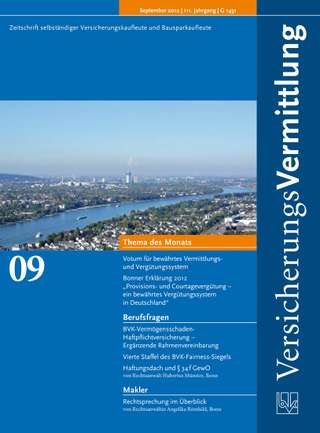 Cover der BVK Mitgliederzeitschrift VersicherungsVermittlung Ausgabe September | 2012