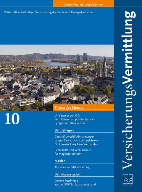 Cover der BVK Mitgliederzeitschrift VersicherungsVermittlung Ausgabe 10 | 2017